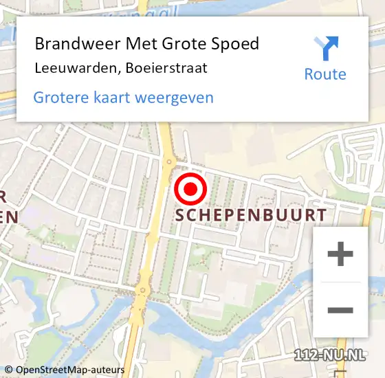 Locatie op kaart van de 112 melding: Brandweer Met Grote Spoed Naar Leeuwarden, Boeierstraat op 18 december 2015 15:41