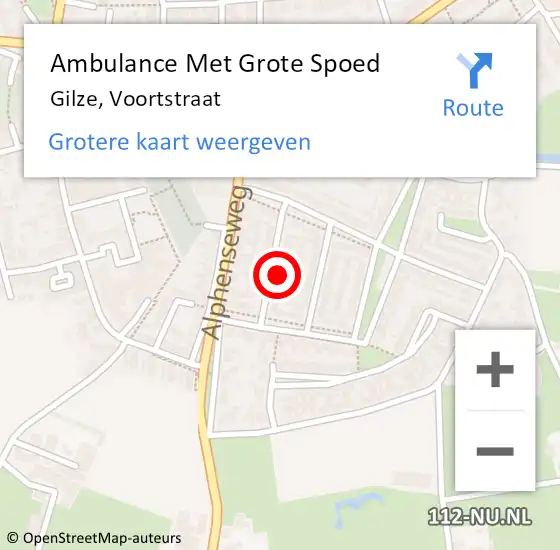 Locatie op kaart van de 112 melding: Ambulance Met Grote Spoed Naar Gilze, Voortstraat op 18 december 2015 15:43