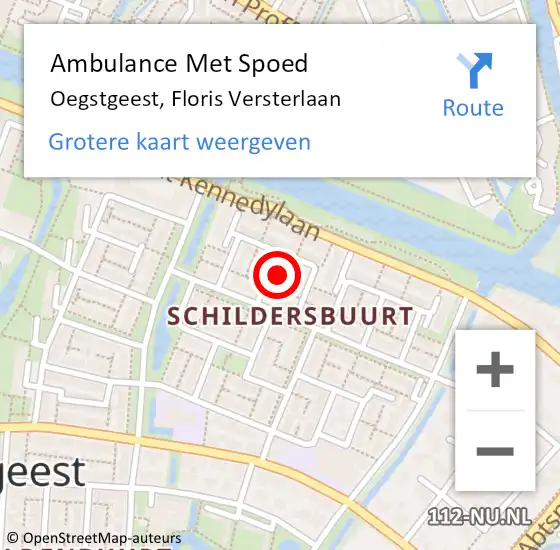 Locatie op kaart van de 112 melding: Ambulance Met Spoed Naar Oegstgeest, Floris Versterlaan op 18 december 2015 15:43