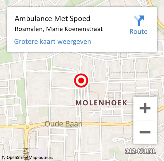 Locatie op kaart van de 112 melding: Ambulance Met Spoed Naar Rosmalen, Marie Koenenstraat op 18 december 2015 17:12