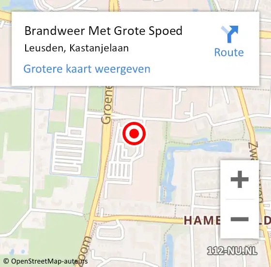 Locatie op kaart van de 112 melding: Brandweer Met Grote Spoed Naar Leusden, Kastanjelaan op 18 december 2015 17:26