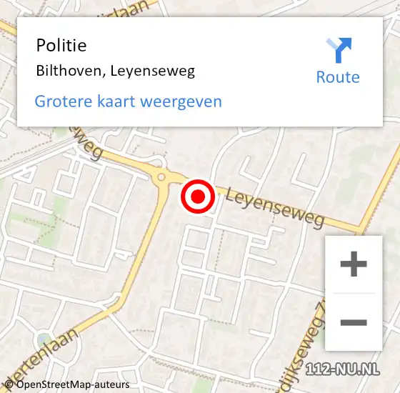 Locatie op kaart van de 112 melding: Politie Bilthoven, Leyenseweg op 18 december 2015 17:31