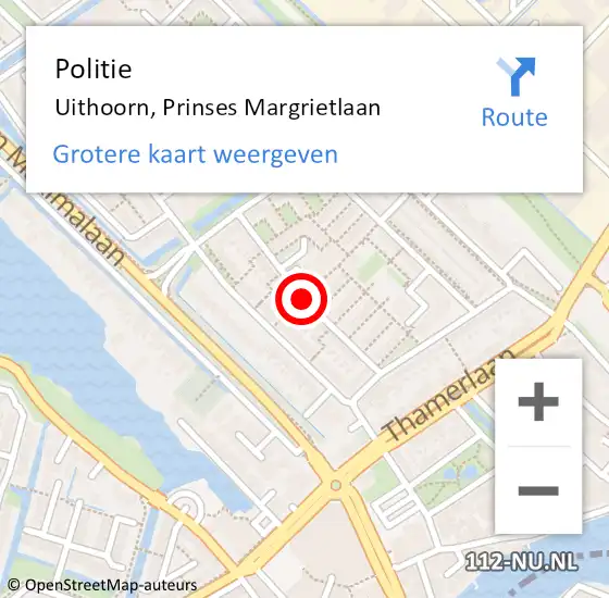 Locatie op kaart van de 112 melding: Politie Uithoorn, Prinses Margrietlaan op 18 december 2015 18:39