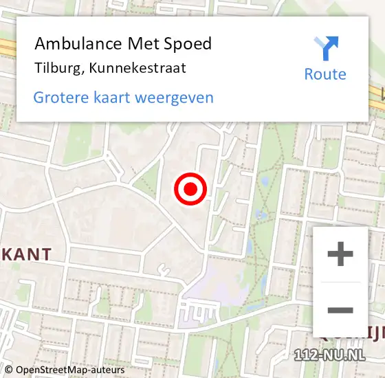 Locatie op kaart van de 112 melding: Ambulance Met Spoed Naar Tilburg, Kunnekestraat op 18 december 2015 20:11