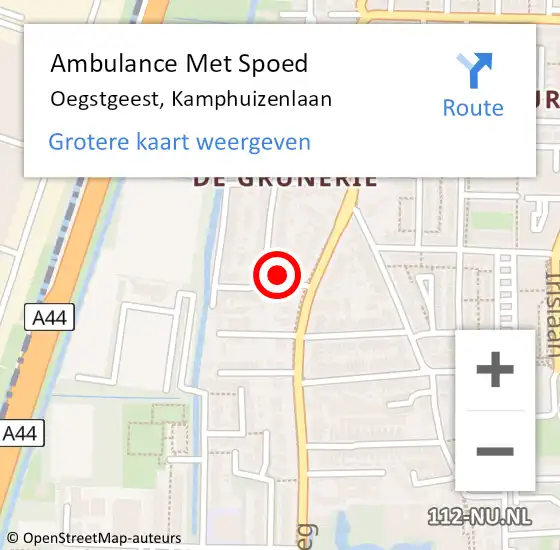 Locatie op kaart van de 112 melding: Ambulance Met Spoed Naar Oegstgeest, Kamphuizenlaan op 18 december 2015 20:54