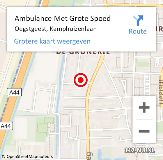 Locatie op kaart van de 112 melding: Ambulance Met Grote Spoed Naar Oegstgeest, Kamphuizenlaan op 18 december 2015 21:05