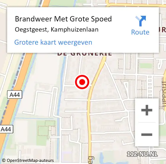 Locatie op kaart van de 112 melding: Brandweer Met Grote Spoed Naar Oegstgeest, Kamphuizenlaan op 18 december 2015 21:12