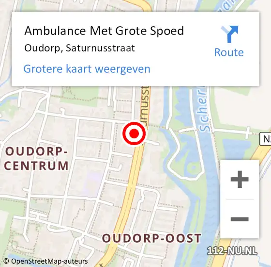 Locatie op kaart van de 112 melding: Ambulance Met Grote Spoed Naar Oudorp, Saturnusstraat op 18 december 2015 21:31