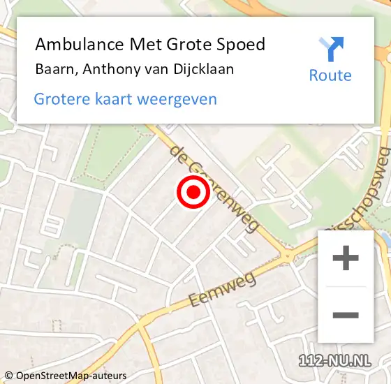 Locatie op kaart van de 112 melding: Ambulance Met Grote Spoed Naar Baarn, Anthony van Dijcklaan op 19 december 2015 01:33