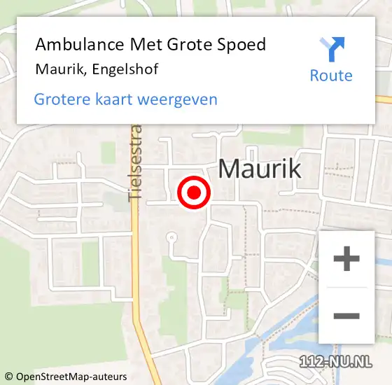 Locatie op kaart van de 112 melding: Ambulance Met Grote Spoed Naar Maurik, Engelshof op 19 december 2015 02:00