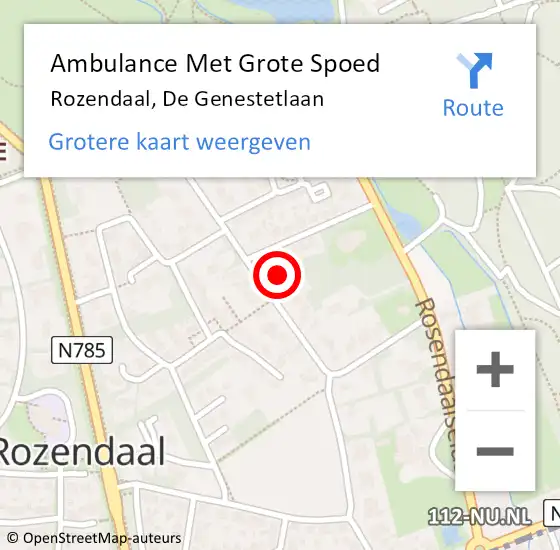 Locatie op kaart van de 112 melding: Ambulance Met Grote Spoed Naar Rozendaal, De Genestetlaan op 19 december 2015 04:24