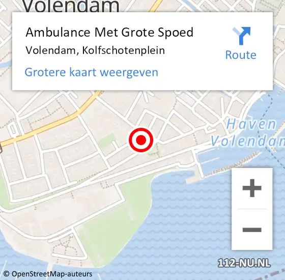 Locatie op kaart van de 112 melding: Ambulance Met Grote Spoed Naar Volendam, Kolfschotenplein op 19 december 2015 08:20