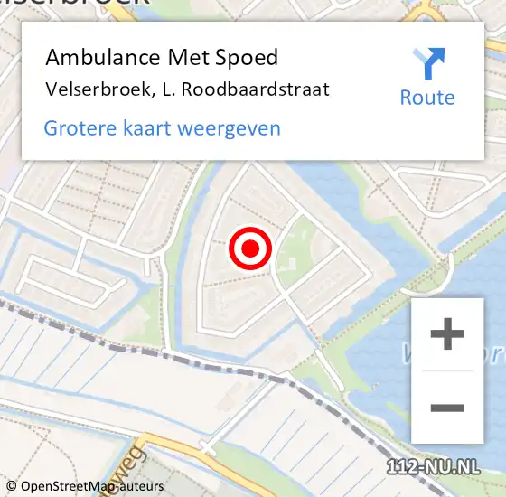 Locatie op kaart van de 112 melding: Ambulance Met Spoed Naar Velserbroek, L. Roodbaardstraat op 19 december 2015 08:38