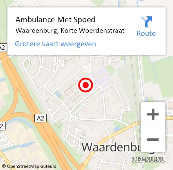 Locatie op kaart van de 112 melding: Ambulance Met Spoed Naar Waardenburg, Korte Woerdenstraat op 19 december 2015 09:45