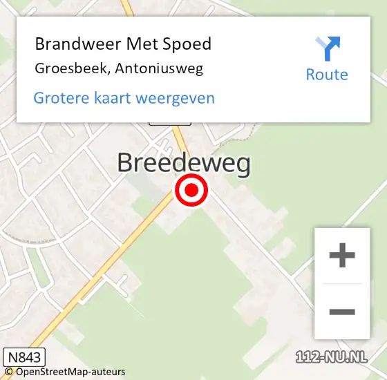 Locatie op kaart van de 112 melding: Brandweer Met Spoed Naar Groesbeek, Antoniusweg op 19 december 2015 09:52