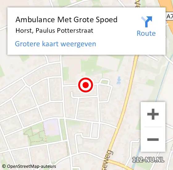 Locatie op kaart van de 112 melding: Ambulance Met Grote Spoed Naar Horst, Paulus Potterstraat op 30 november 2013 16:38