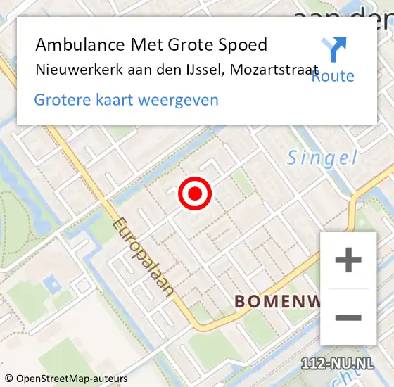 Locatie op kaart van de 112 melding: Ambulance Met Grote Spoed Naar Nieuwerkerk aan den IJssel, Mozartstraat op 19 december 2015 10:40