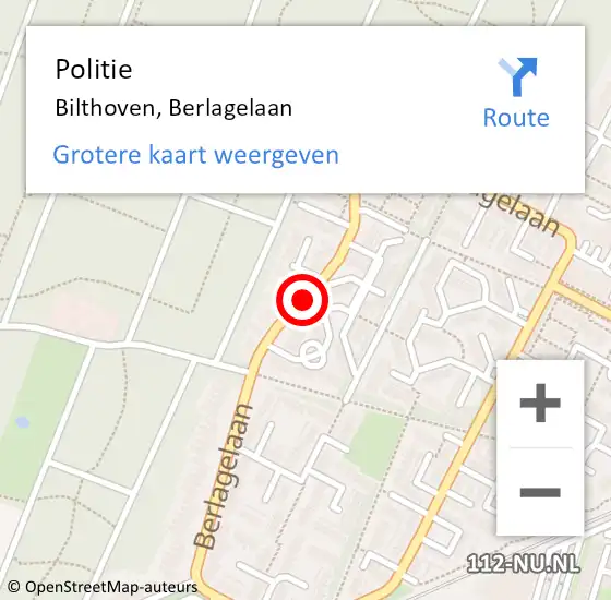 Locatie op kaart van de 112 melding: Politie Bilthoven, Berlagelaan op 19 december 2015 11:26