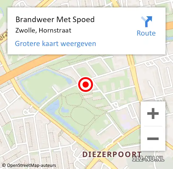 Locatie op kaart van de 112 melding: Brandweer Met Spoed Naar Zwolle, Hornstraat op 19 december 2015 12:41