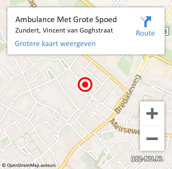 Locatie op kaart van de 112 melding: Ambulance Met Grote Spoed Naar Zundert, Vincent van Goghstraat op 19 december 2015 13:18