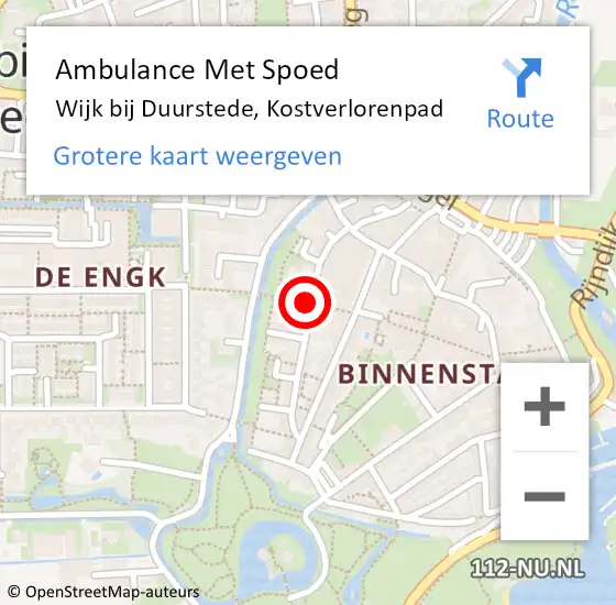 Locatie op kaart van de 112 melding: Ambulance Met Spoed Naar Wijk bij Duurstede, Kostverlorenpad op 19 december 2015 14:03