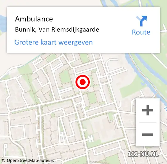 Locatie op kaart van de 112 melding: Ambulance Bunnik, Van Riemsdijkgaarde op 19 december 2015 14:45