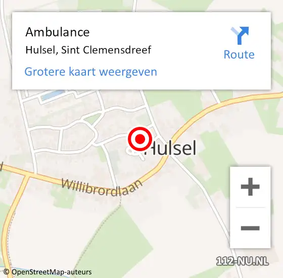 Locatie op kaart van de 112 melding: Ambulance Hulsel, Sint Clemensdreef op 19 december 2015 18:03