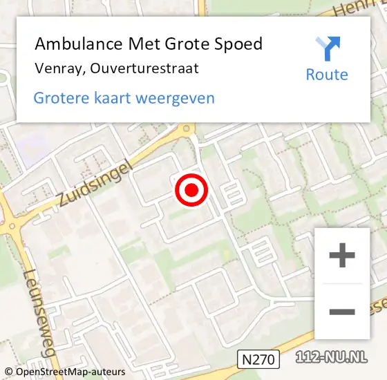 Locatie op kaart van de 112 melding: Ambulance Met Grote Spoed Naar Venray, Ouverturestraat op 19 december 2015 18:41