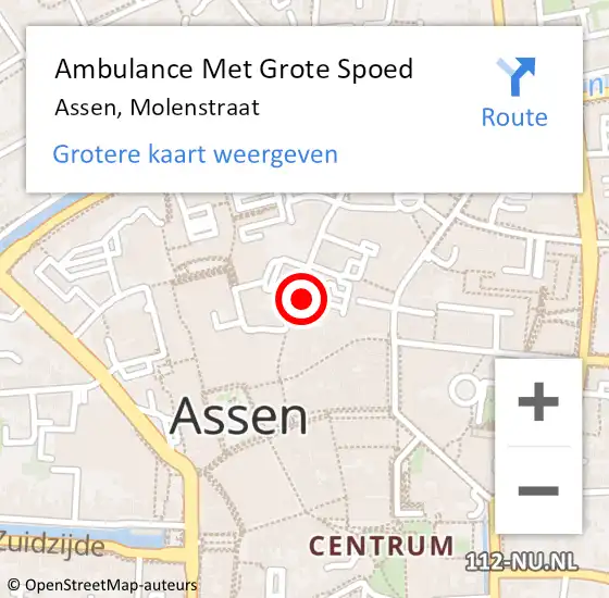 Locatie op kaart van de 112 melding: Ambulance Met Grote Spoed Naar Assen, Molenstraat op 19 december 2015 19:08