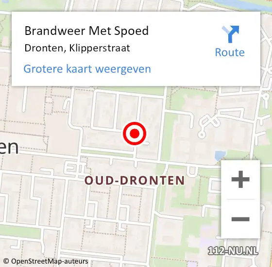 Locatie op kaart van de 112 melding: Brandweer Met Spoed Naar Dronten, Klipperstraat op 19 december 2015 20:36