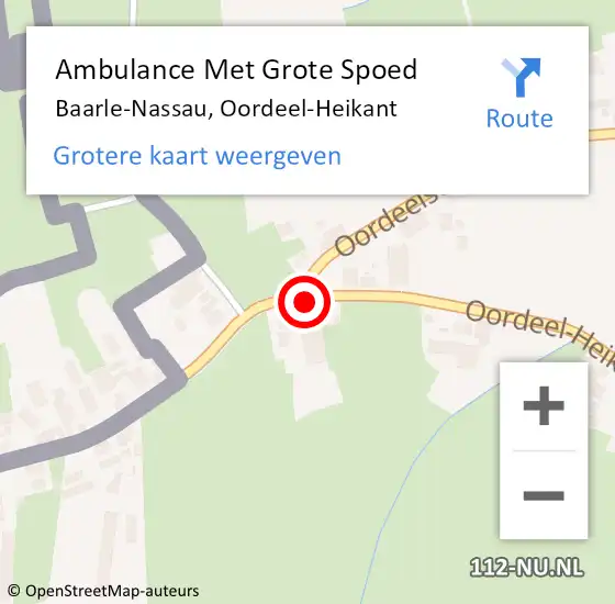 Locatie op kaart van de 112 melding: Ambulance Met Grote Spoed Naar Baarle-Nassau, Oordeel-Heikant op 20 december 2015 01:49