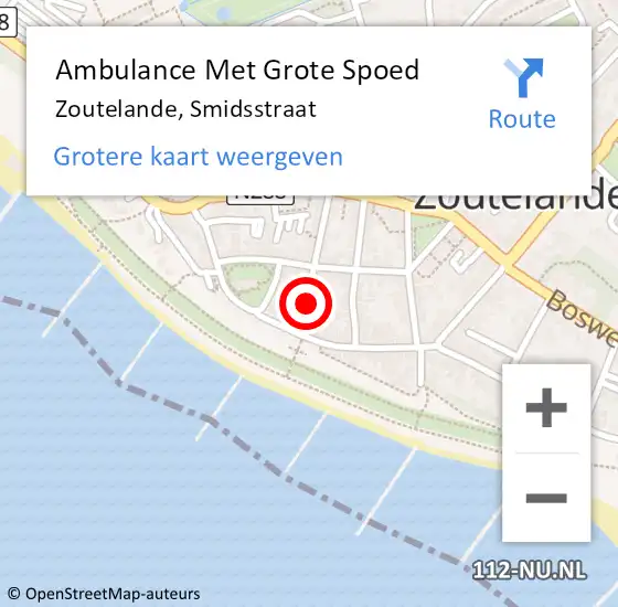 Locatie op kaart van de 112 melding: Ambulance Met Grote Spoed Naar Zoutelande, Smidsstraat op 20 december 2015 01:55