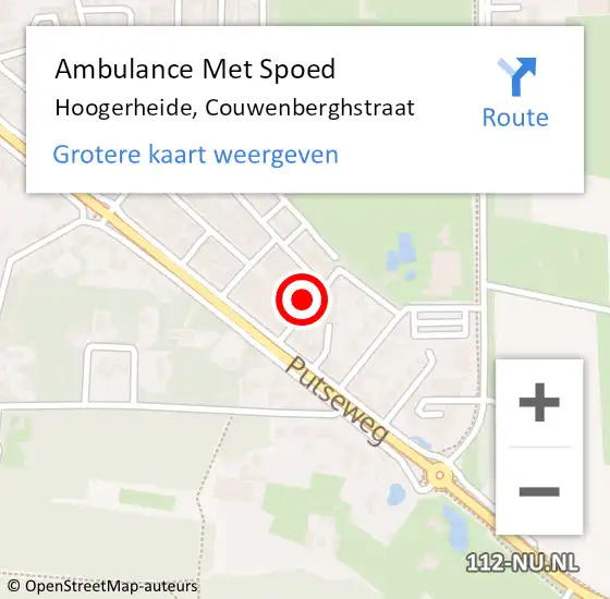 Locatie op kaart van de 112 melding: Ambulance Met Spoed Naar Hoogerheide, Couwenberghstraat op 20 december 2015 05:52