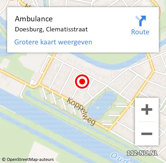 Locatie op kaart van de 112 melding: Ambulance Doesburg, Clematisstraat op 20 december 2015 10:20