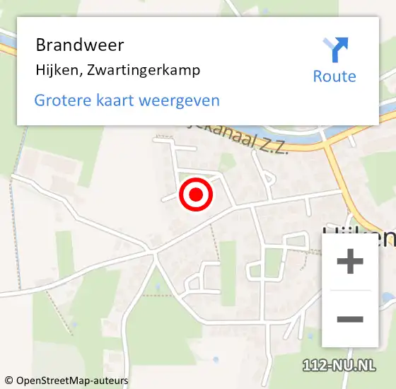 Locatie op kaart van de 112 melding: Brandweer Hijken, Zwartingerkamp op 20 december 2015 12:51