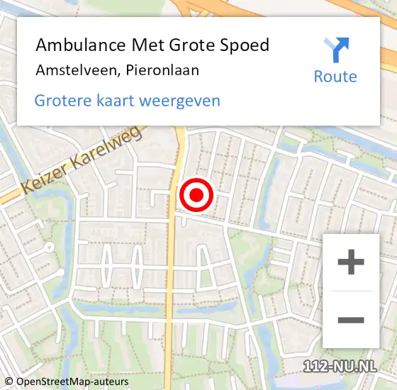 Locatie op kaart van de 112 melding: Ambulance Met Grote Spoed Naar Amstelveen, Pieronlaan op 30 november 2013 19:22