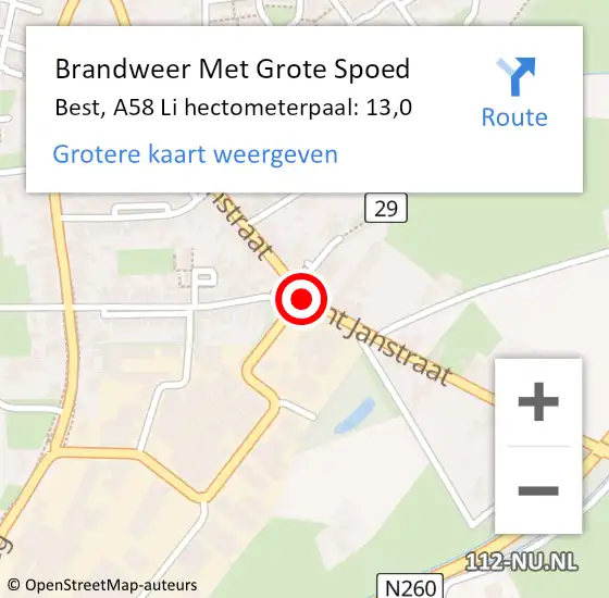 Locatie op kaart van de 112 melding: Brandweer Met Grote Spoed Naar Best, A58 Li hectometerpaal: 13,0 op 20 december 2015 17:56