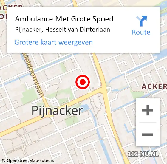 Locatie op kaart van de 112 melding: Ambulance Met Grote Spoed Naar Pijnacker, Hesselt van Dinterlaan op 20 december 2015 18:09