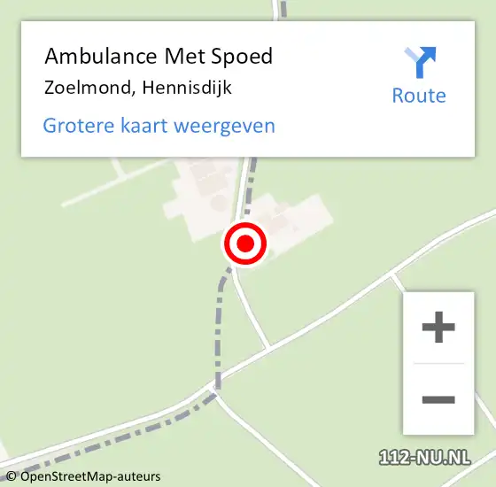 Locatie op kaart van de 112 melding: Ambulance Met Spoed Naar Zoelmond, Hennisdijk op 20 december 2015 18:09