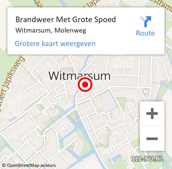 Locatie op kaart van de 112 melding: Brandweer Met Grote Spoed Naar Witmarsum, Molenweg op 20 december 2015 18:52