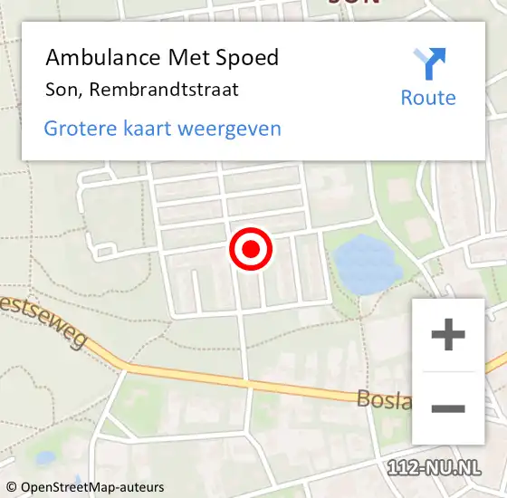 Locatie op kaart van de 112 melding: Ambulance Met Spoed Naar Son, Rembrandtstraat op 20 december 2015 18:56