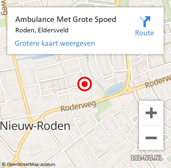 Locatie op kaart van de 112 melding: Ambulance Met Grote Spoed Naar Roden, Eldersveld op 20 december 2015 20:05