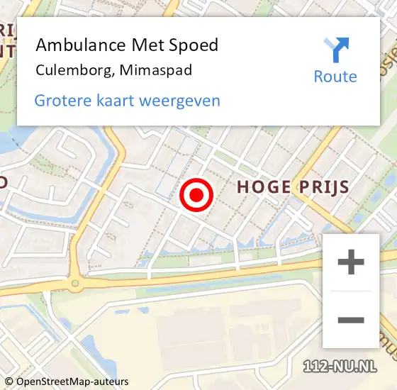 Locatie op kaart van de 112 melding: Ambulance Met Spoed Naar Culemborg, Mimaspad op 20 december 2015 20:44