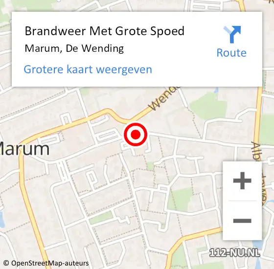 Locatie op kaart van de 112 melding: Brandweer Met Grote Spoed Naar Marum, De Wending op 20 december 2015 21:48