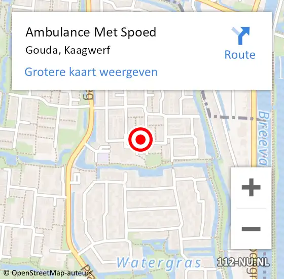 Locatie op kaart van de 112 melding: Ambulance Met Spoed Naar Gouda, Kaagwerf op 21 december 2015 02:19