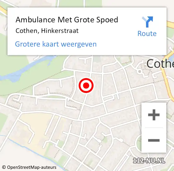 Locatie op kaart van de 112 melding: Ambulance Met Grote Spoed Naar Cothen, Hinkerstraat op 21 december 2015 02:28