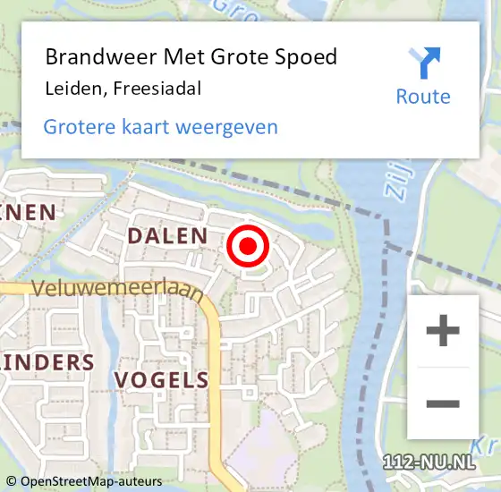 Locatie op kaart van de 112 melding: Brandweer Met Grote Spoed Naar Leiden, Freesiadal op 21 december 2015 02:47