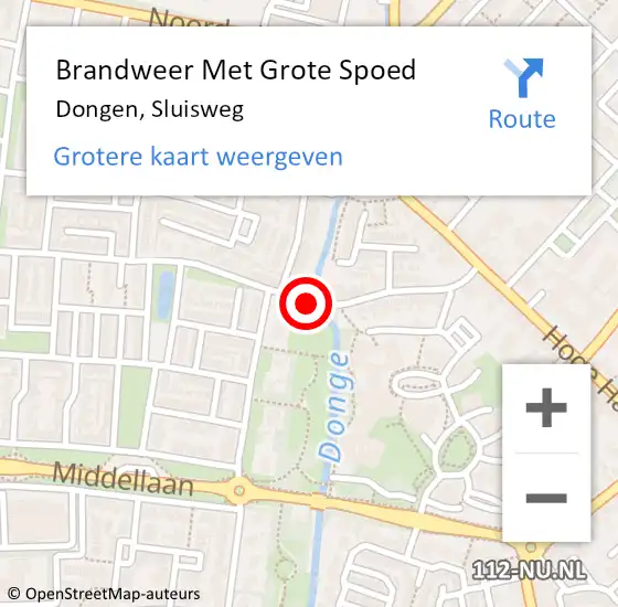 Locatie op kaart van de 112 melding: Brandweer Met Grote Spoed Naar Dongen, Sluisweg op 21 december 2015 02:59