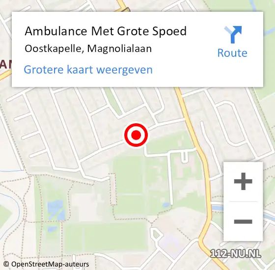 Locatie op kaart van de 112 melding: Ambulance Met Grote Spoed Naar Oostkapelle, Magnolialaan op 21 december 2015 03:31