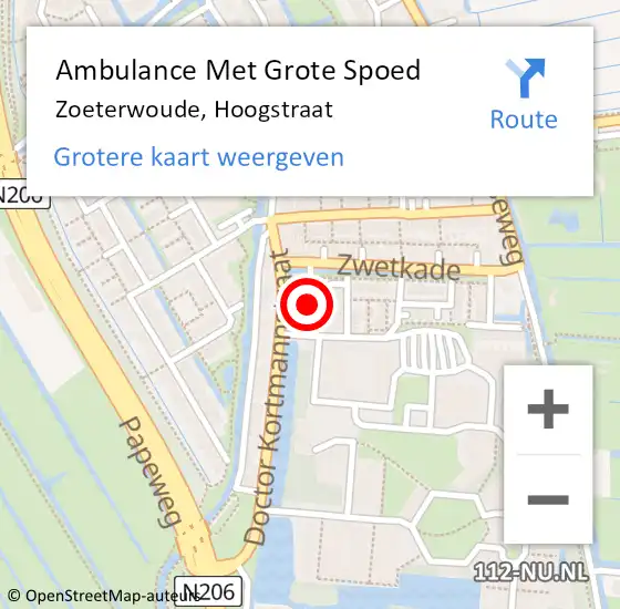 Locatie op kaart van de 112 melding: Ambulance Met Grote Spoed Naar Zoeterwoude, Hoogstraat op 21 december 2015 05:31